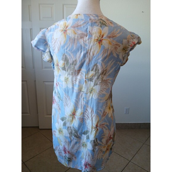 Cocomo Womens Blouse Top Size Medium Blue Floral Pleated Popover Flutter Sleeve - Picture 4 of 14